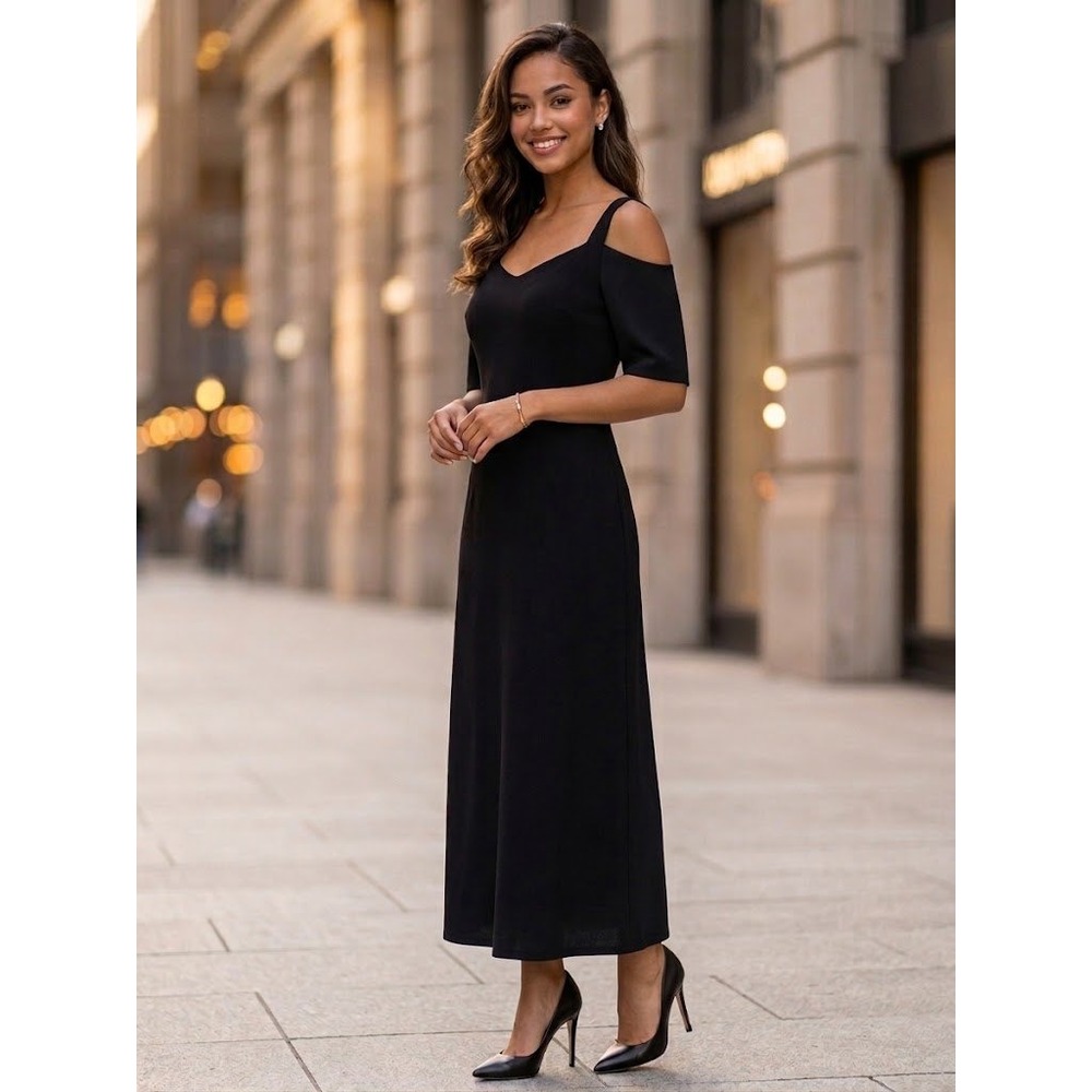 Boston Proper Cold Shoulder Maxi Dress Large Black Cocktail Evening Gown